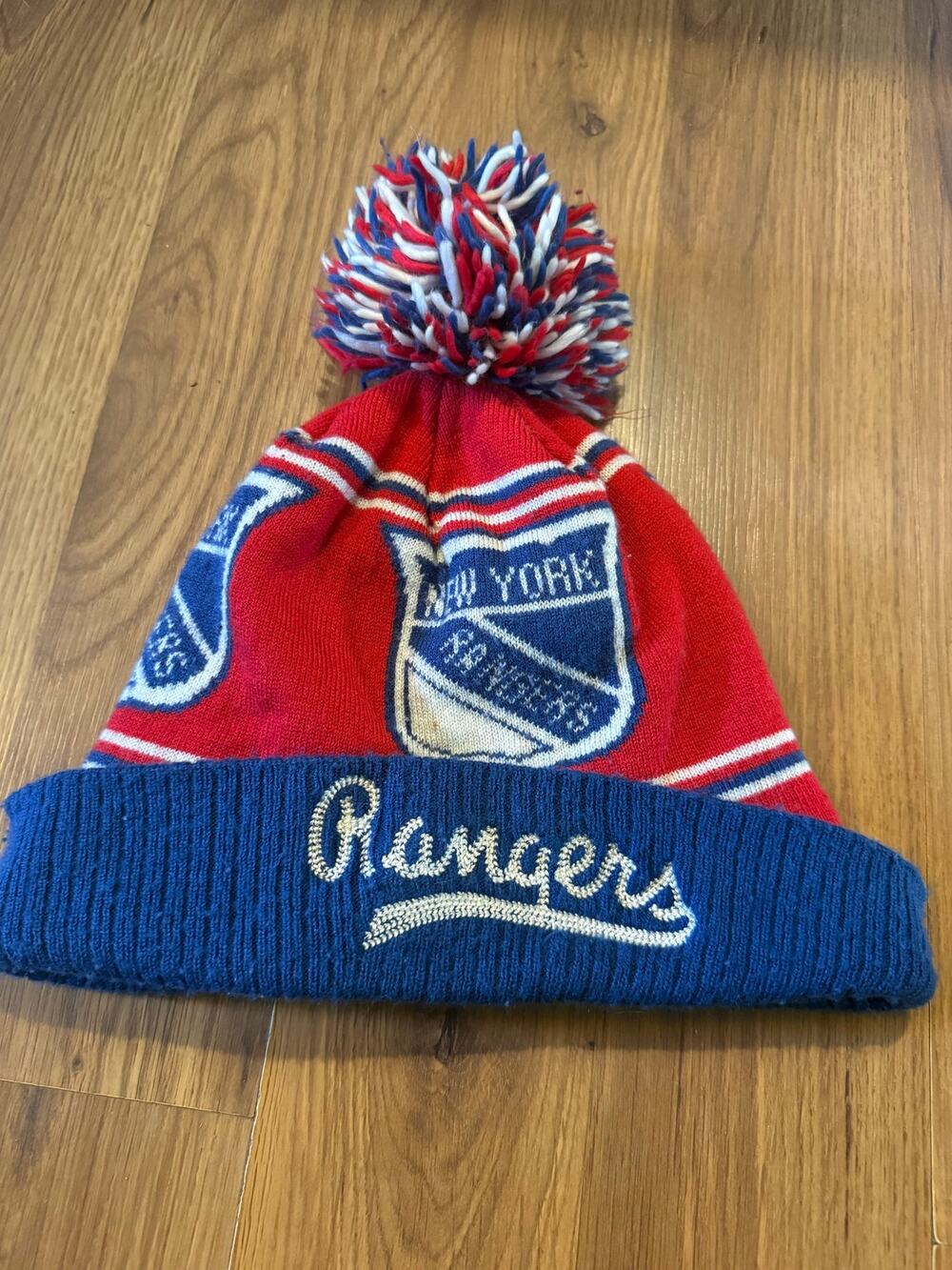 CCM New York Rangers NHL Vintage Collection Cuffed Pom Knit Hat Beanie Red Blue